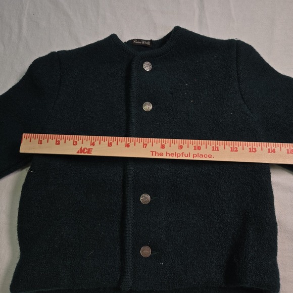 Vtg Reine Wolle Childs Cardigan Sweater Salzburg Coat Of Arm Buttons Dark Green - Picture 7 of 11